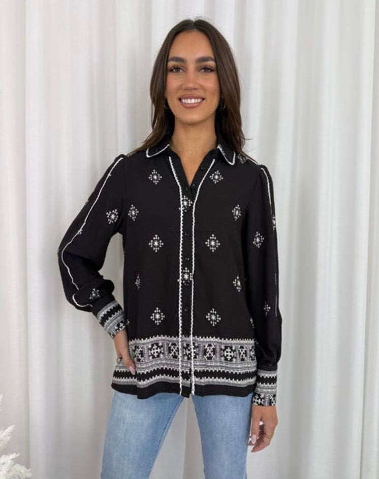 Black Geometric Blouse