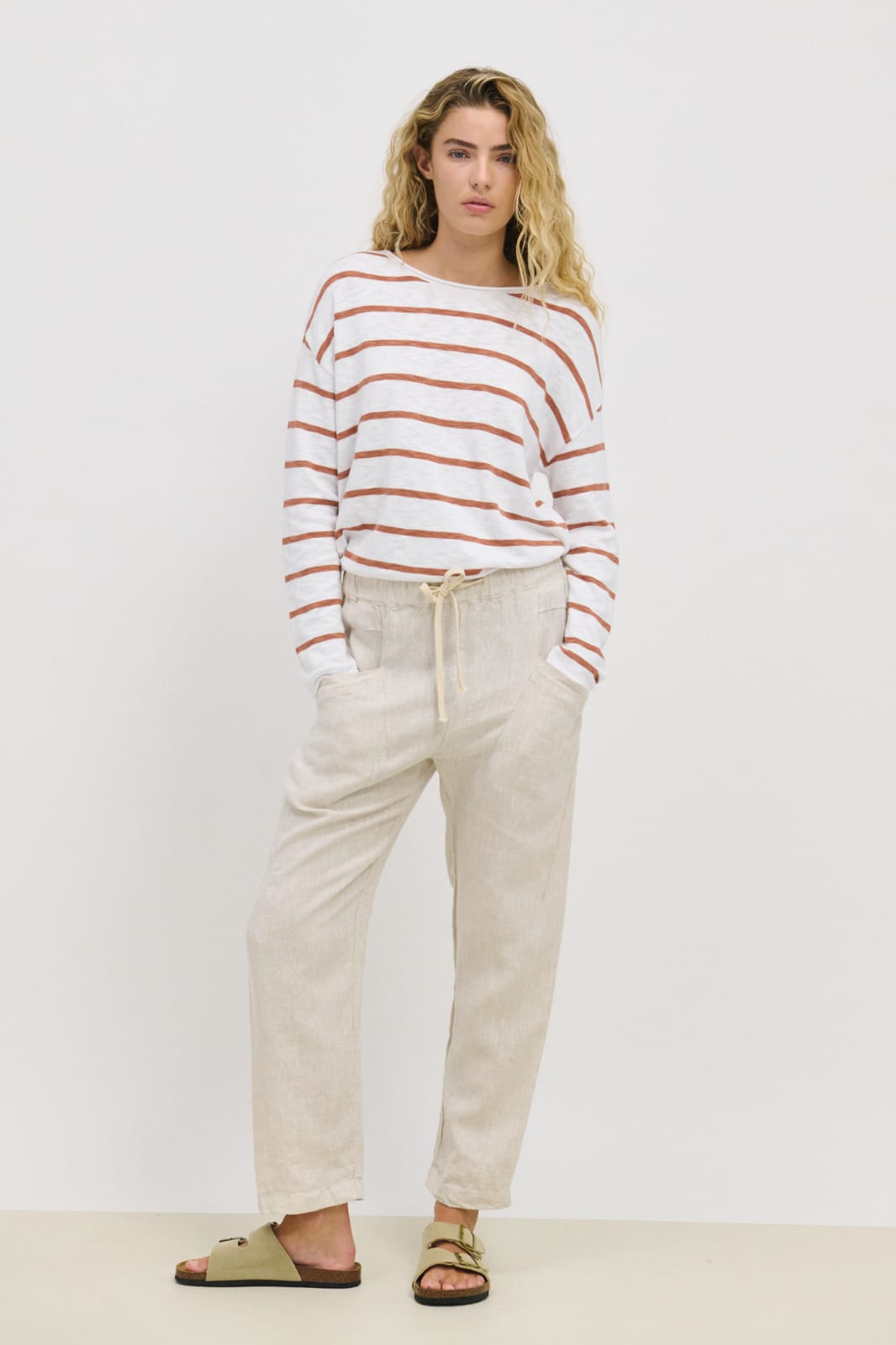 Cream Bellis Linen Pant | Black-White Animal