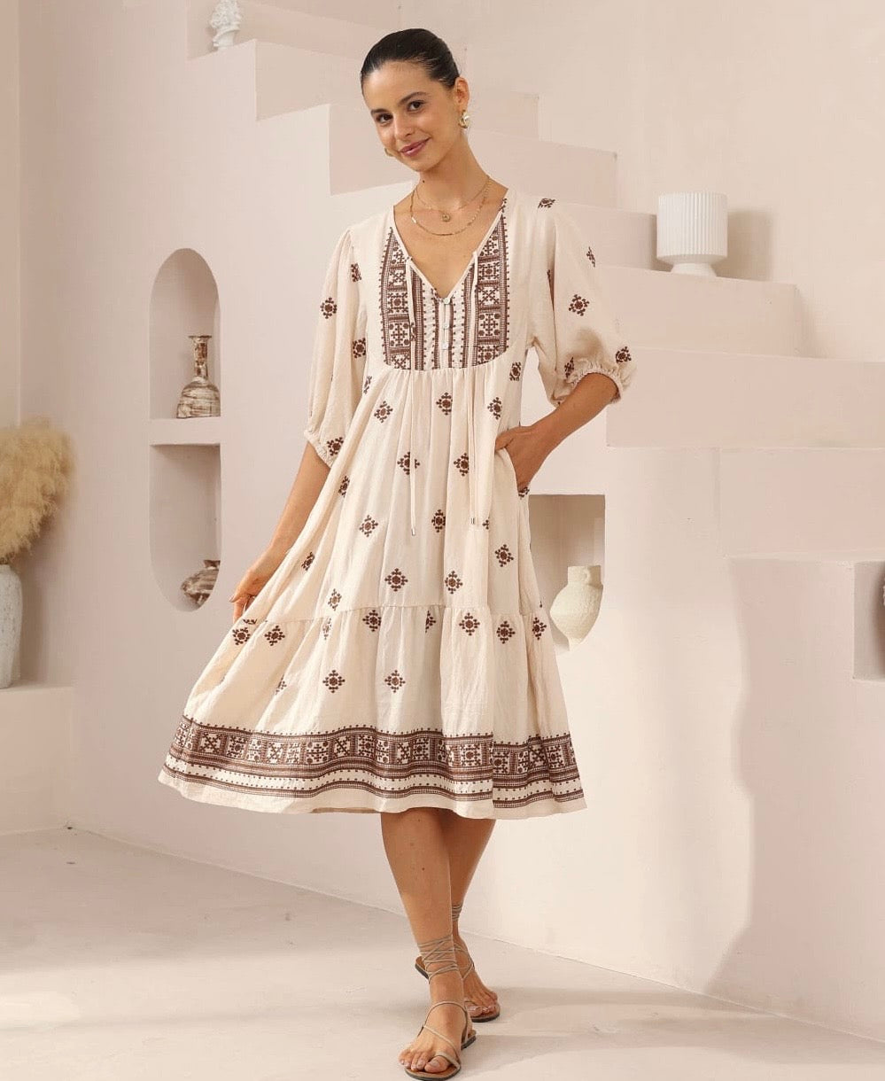 Boho-Inspired Geometric Embroidery Midi