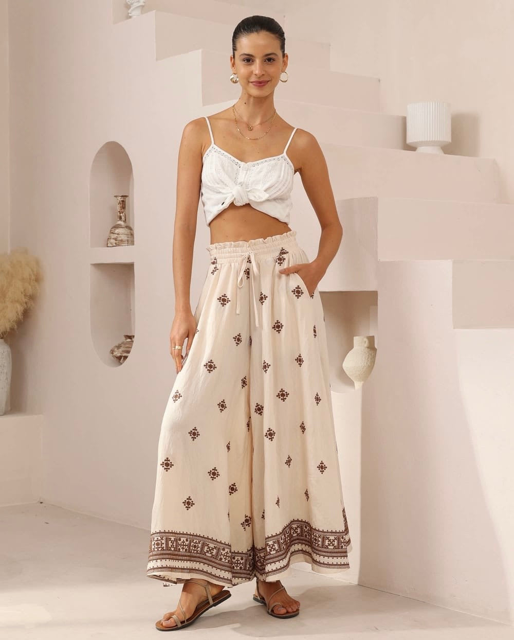 Boho-Inspired Geometric Embroidery Pants