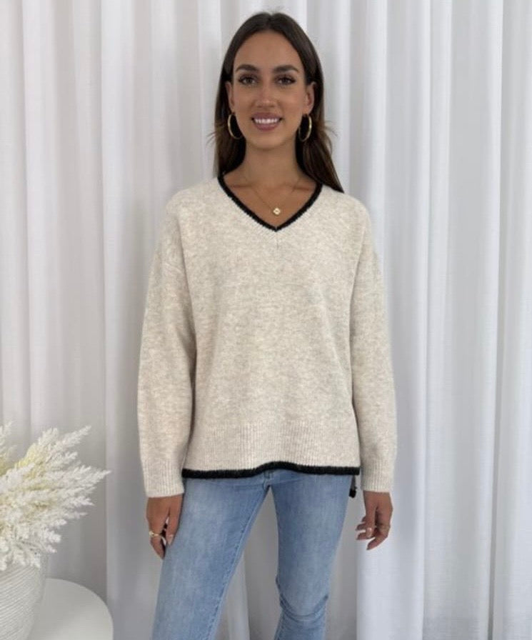Black Trim Cream Knit