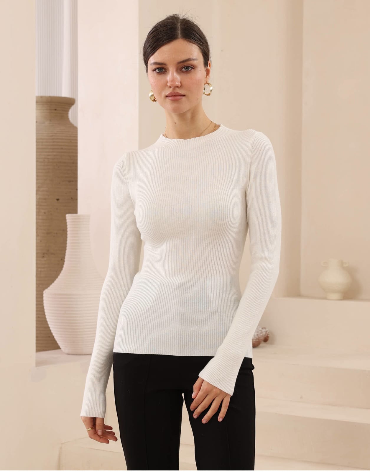 White Ribbed Long Sleeve