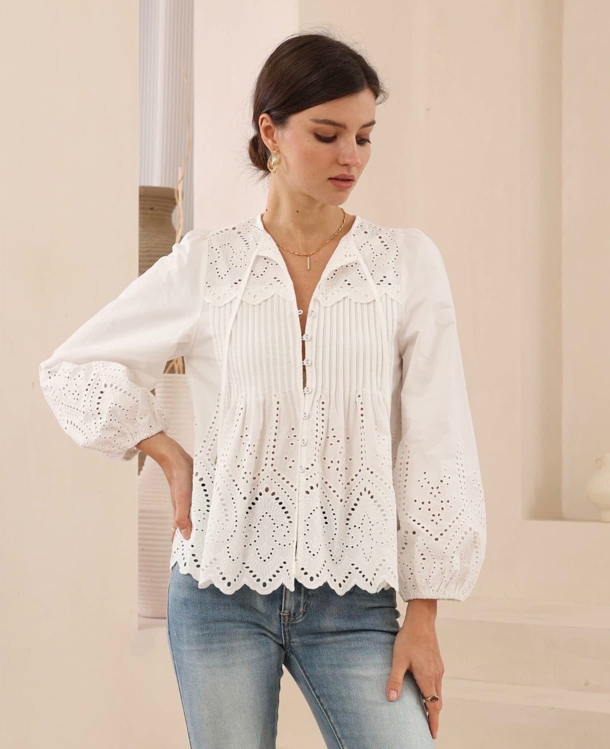 White Eyelet Top