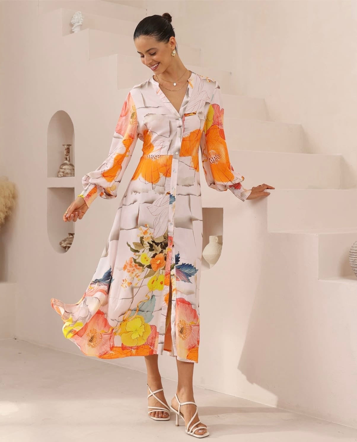 Orange Floral Dress