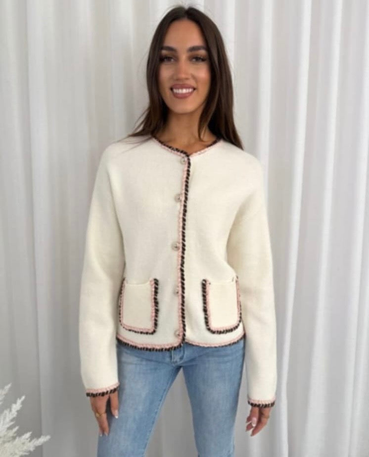 Pink & Black Trim Cardigan