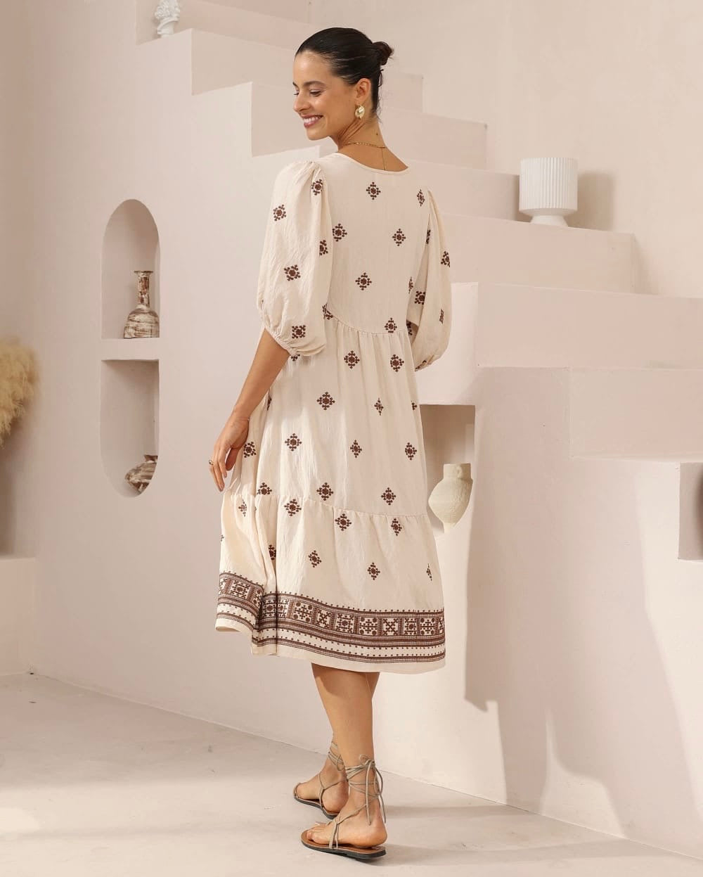 Boho-Inspired Geometric Embroidery Midi