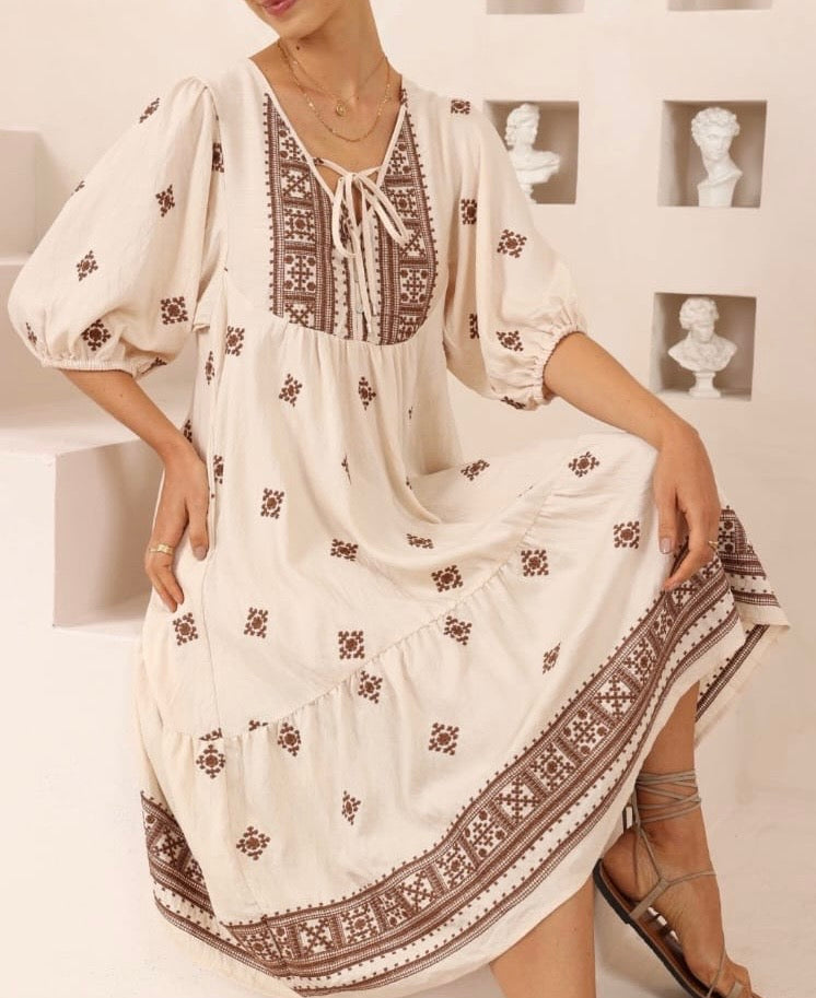 Boho-Inspired Geometric Embroidery Midi