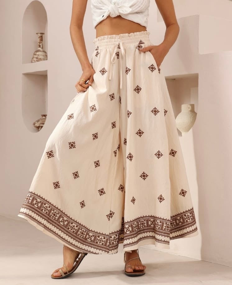 Boho-Inspired Geometric Embroidery Pants