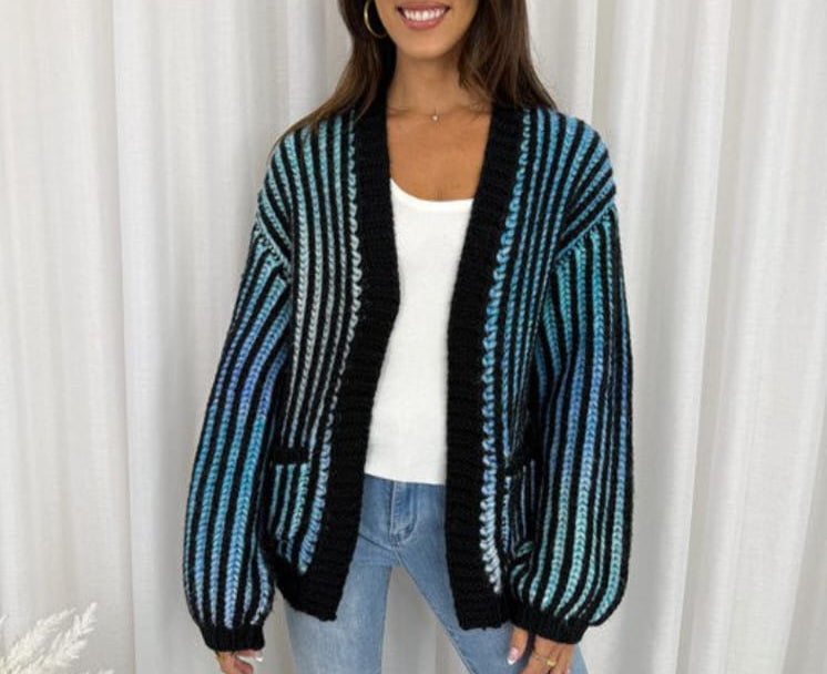 Blue Knit Multi-Coloured Cardigan