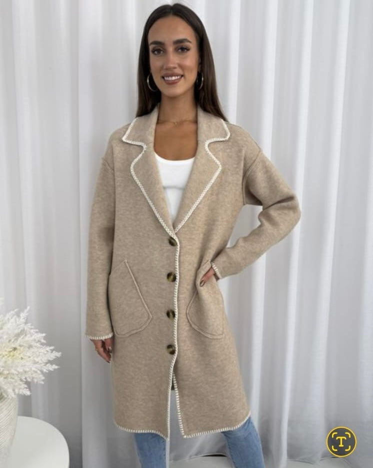 White Trim Beige Coat