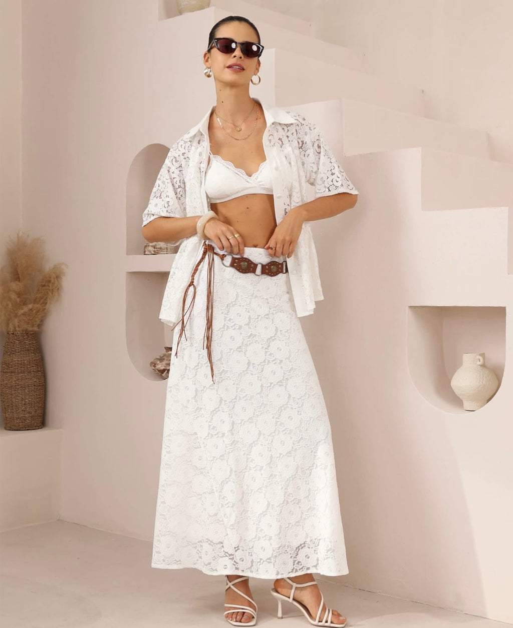 Long White Lace Skirt