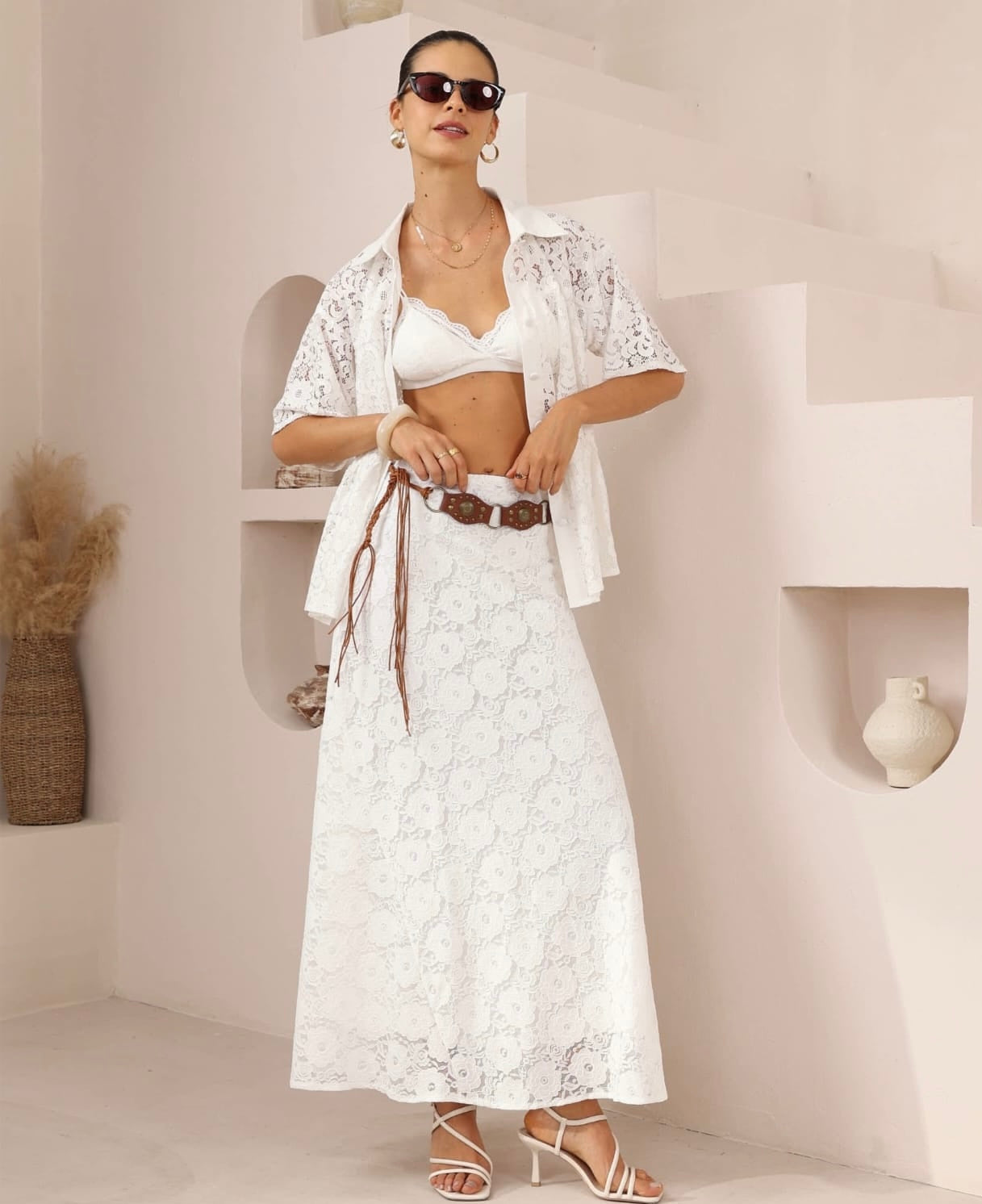 Long White Lace Skirt