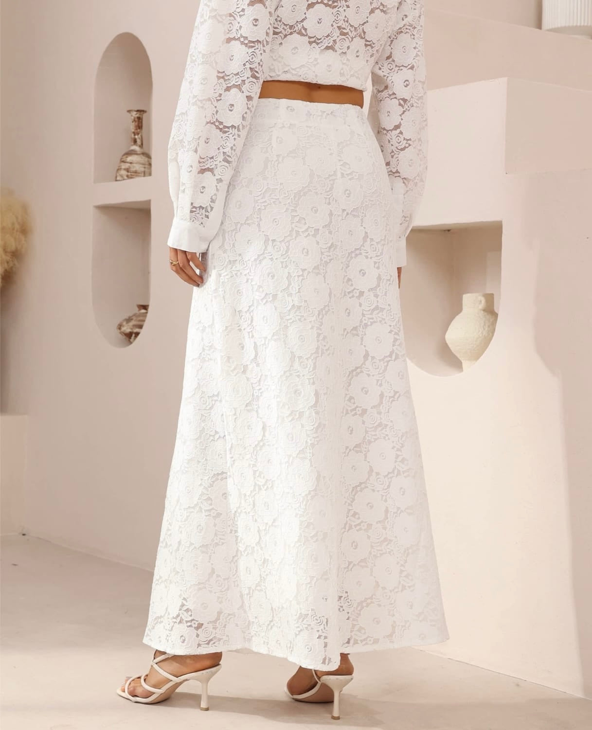 Long White Lace Skirt