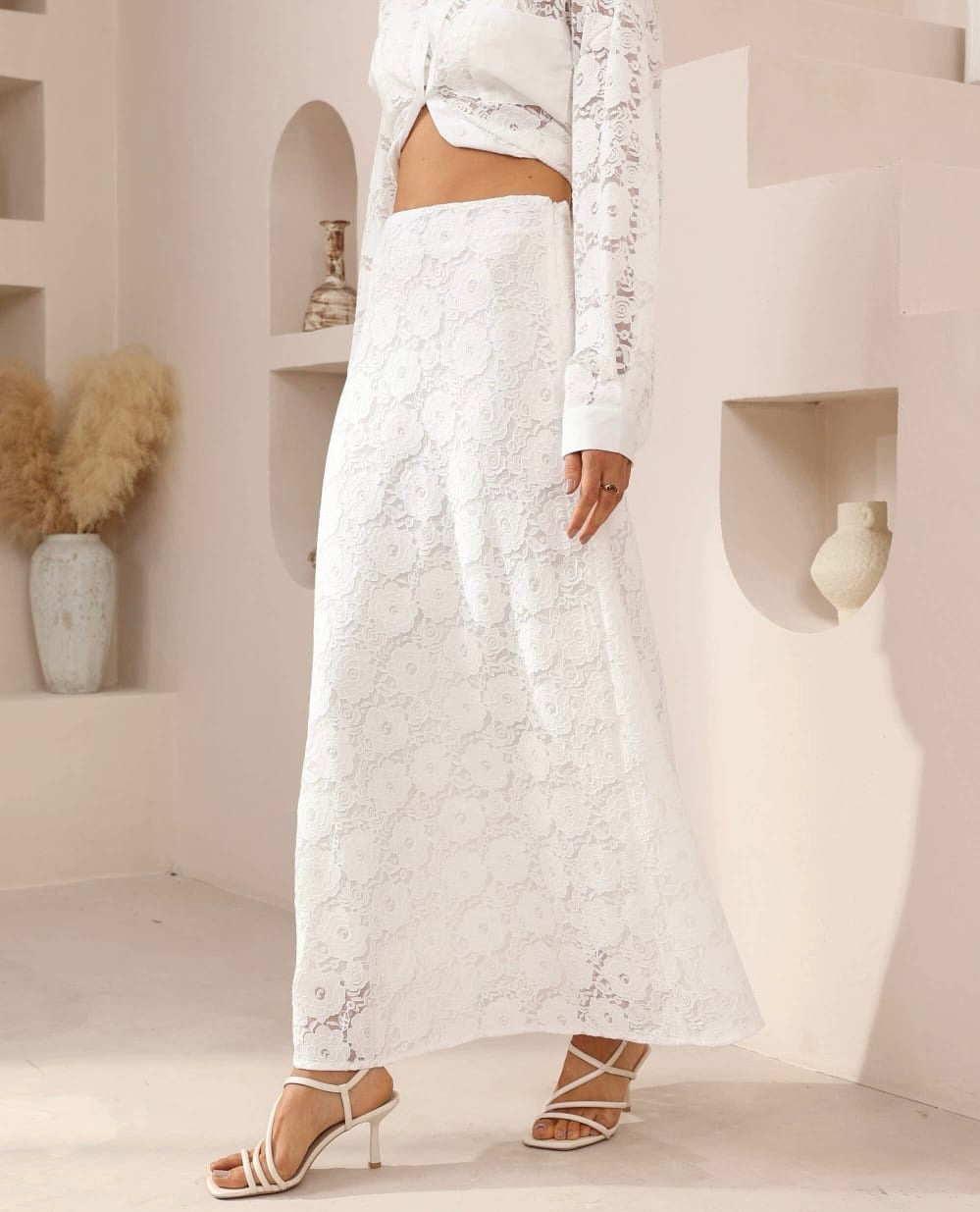 Long White Lace Skirt