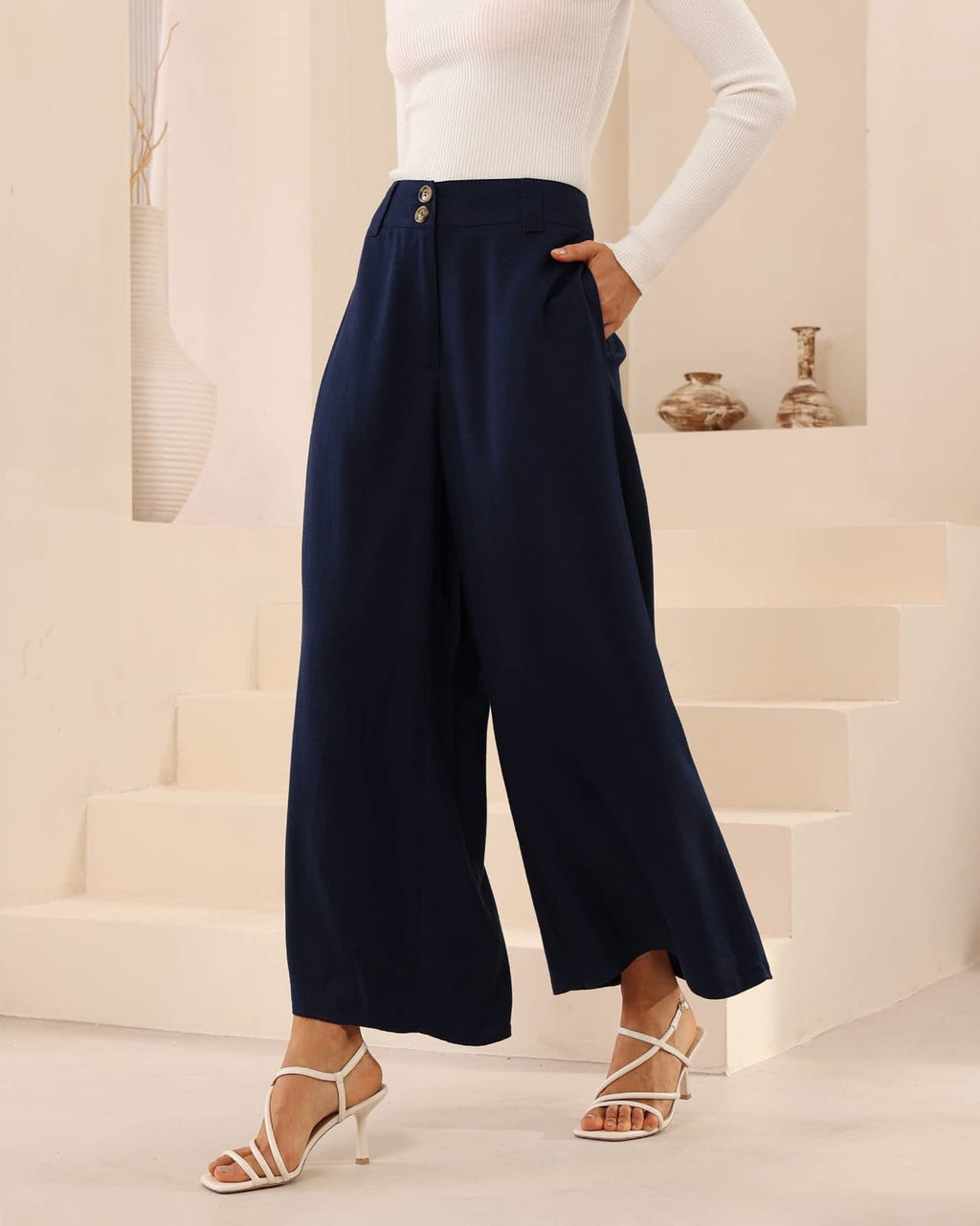 Navy Flowy Pant