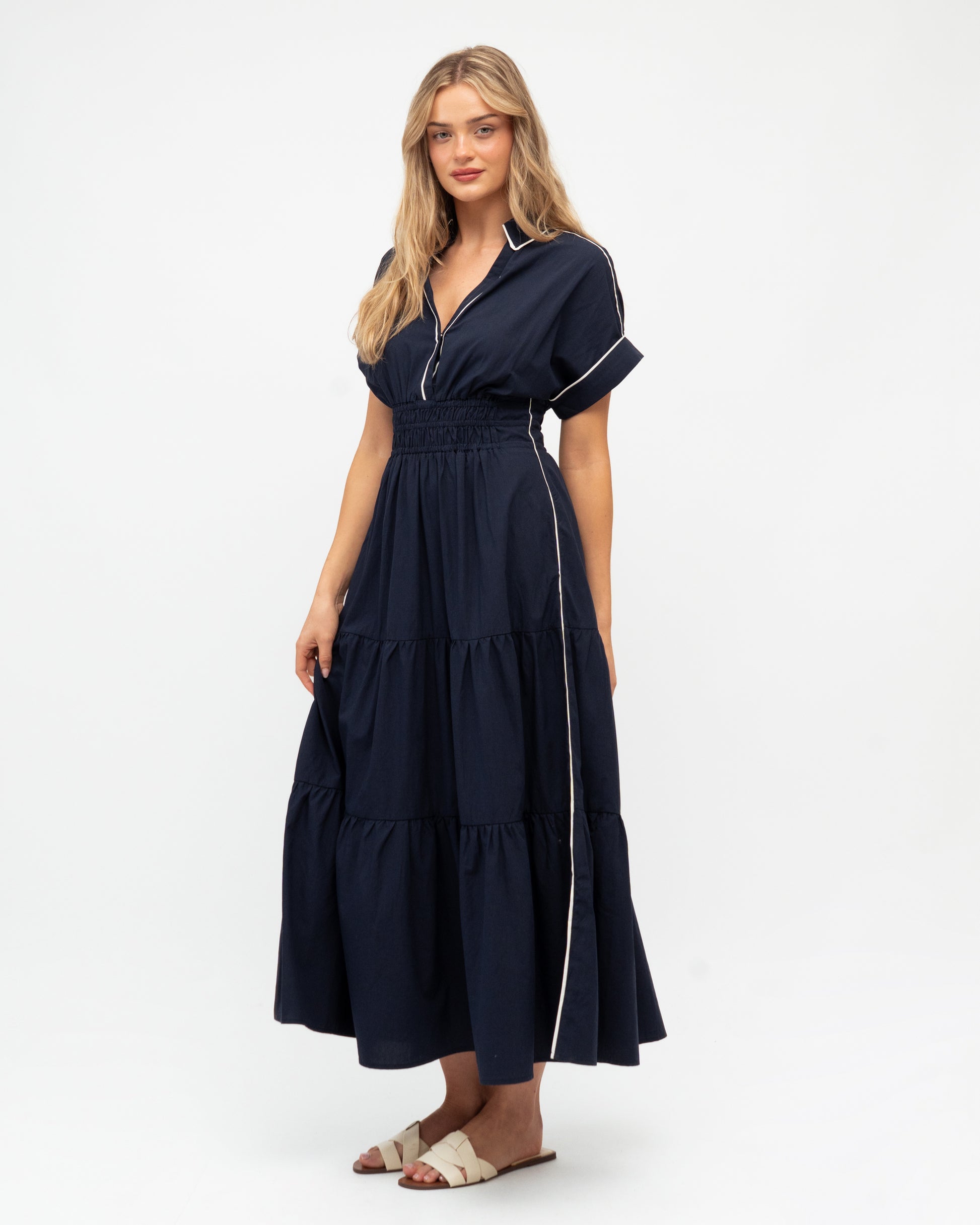 Contrast Tipped Midi Dress