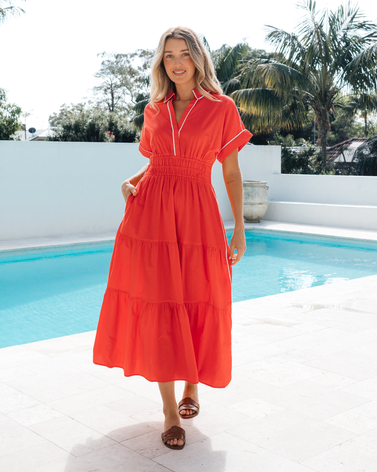 Contrast Tipped Midi Dress