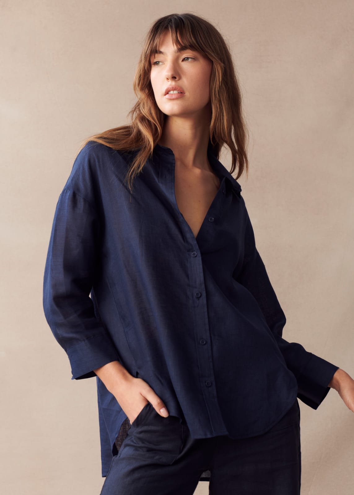 Navy Linen Shirt